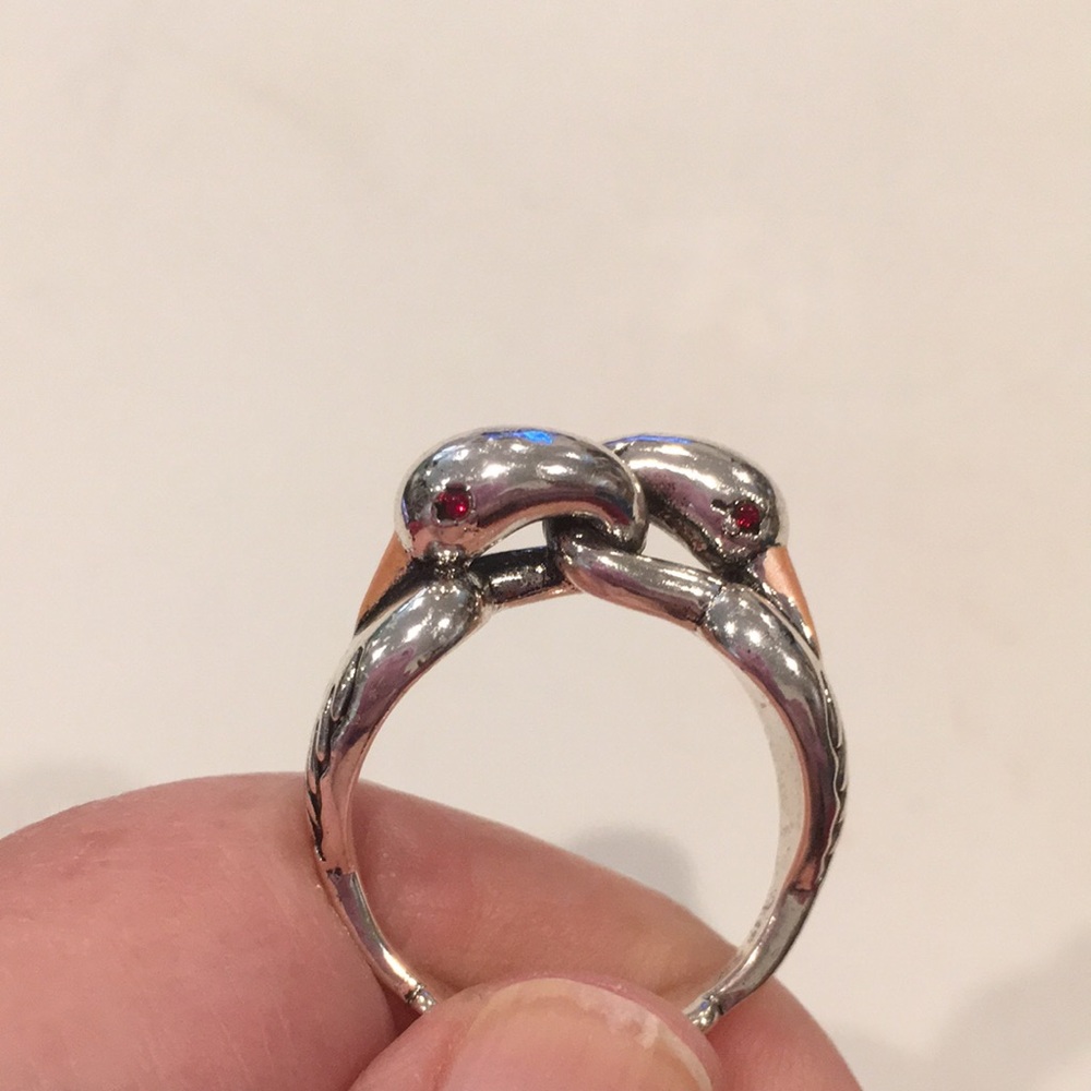 Silver Crane Bird Ring with Red Eyes - Picture 3 of 9